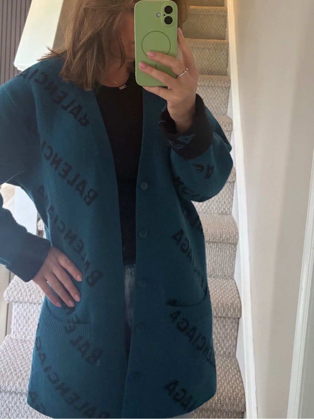 Balenciaga Teal and Black Logo Cardigan - Picture 5 of 7